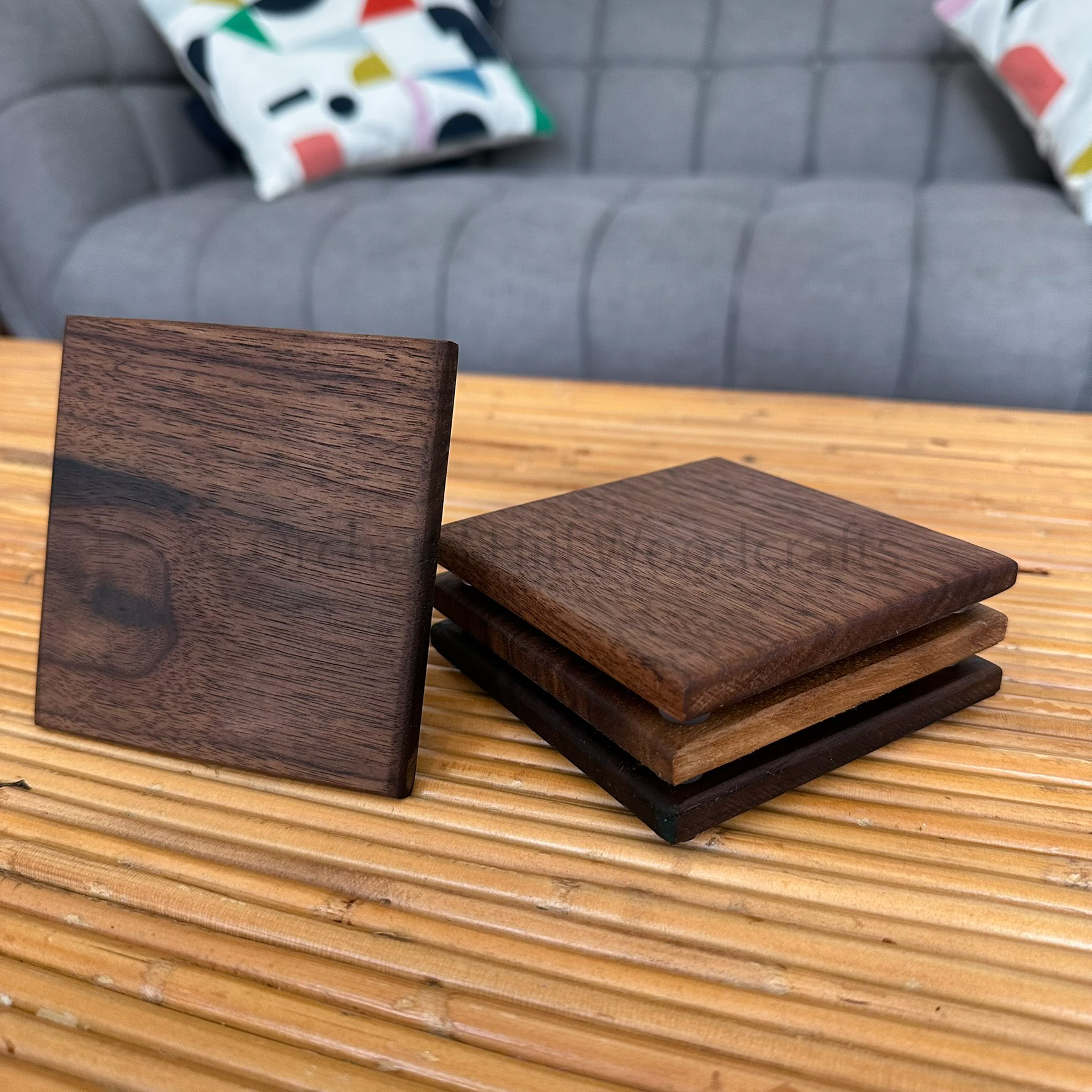 Dark walnut coaster set
