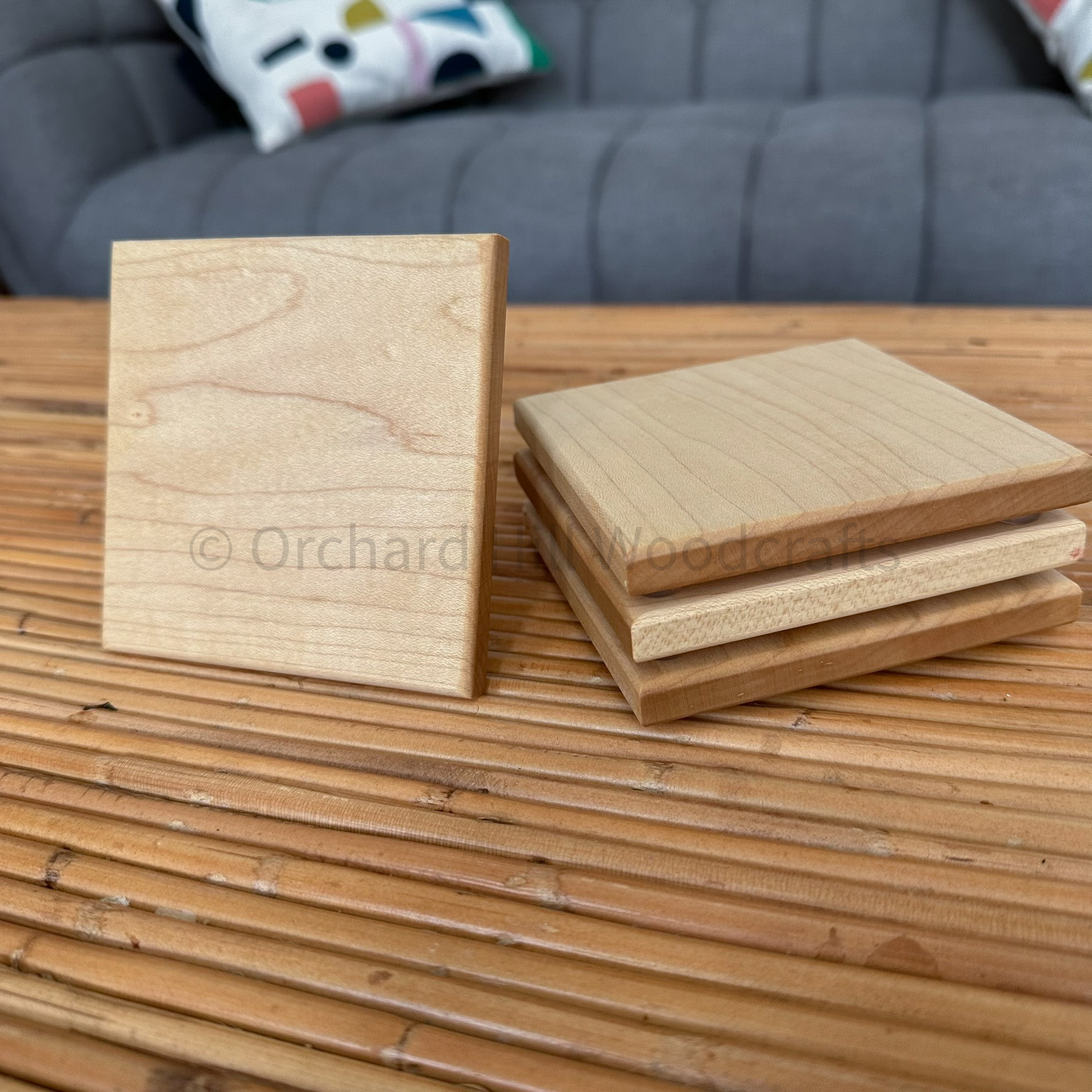 Maple, cherry and American black walnut coaster set