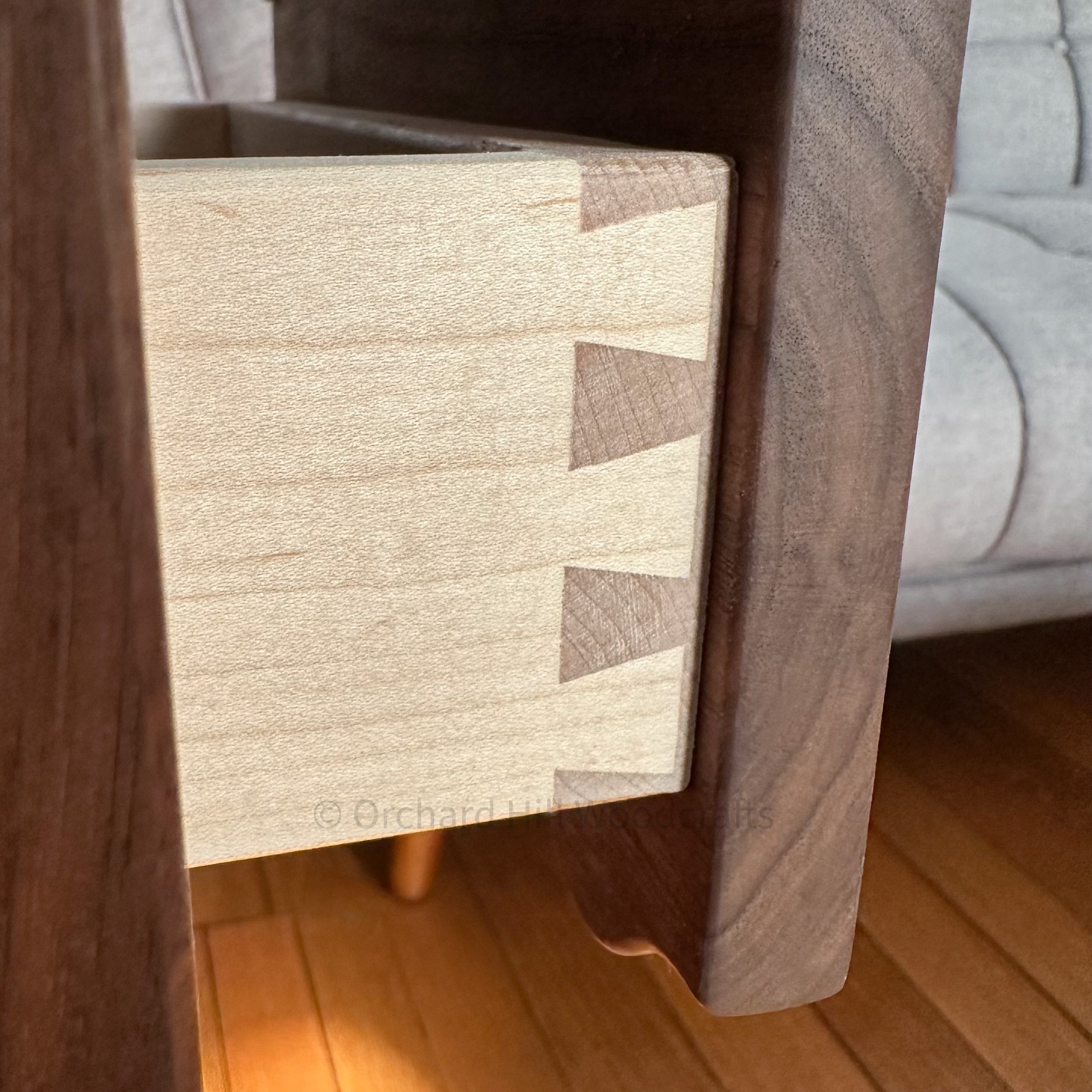 Contrasting dovetail drawer construction detail