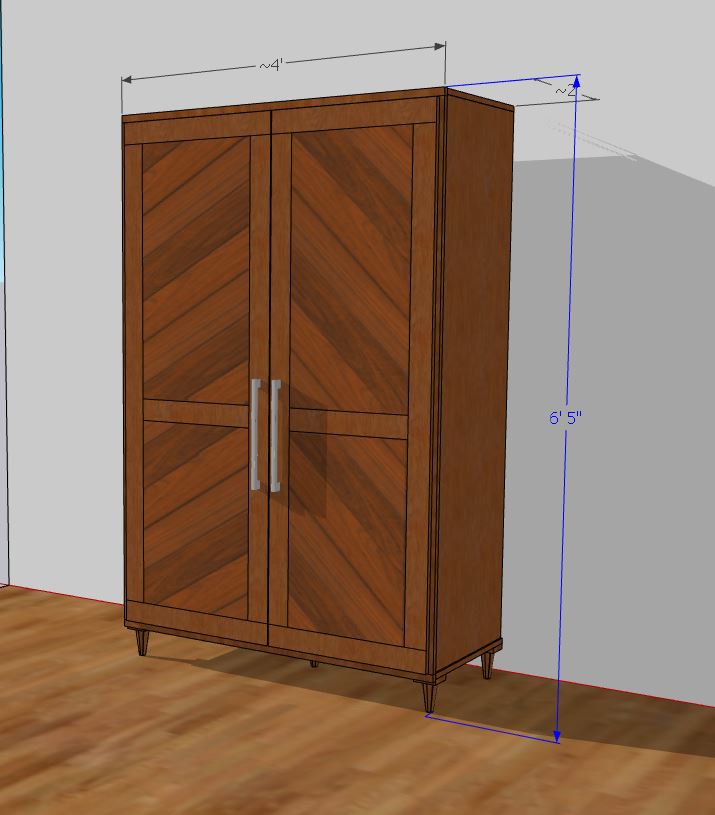 Cherry bar cabinet with herringbone panel doors